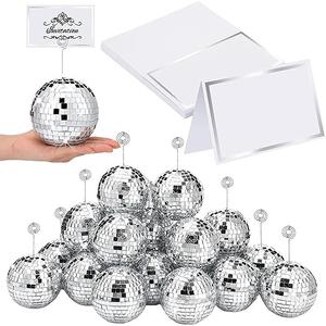60 Pcs Disco Ball Table Number Holders Silver Place Card with Swirl Wire Name Cards Photo Stand Clips Picture Holder for Display Wedding Party (4 Inch)