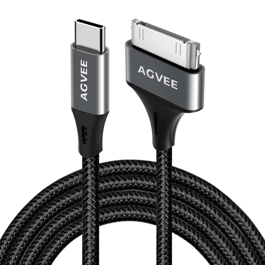 AGVEE [2 Pack 3ft USB-C to 30 Pin Cable for Old iPhone 4/4S iPad 1/2/3 iPod, Braided Metal Shell Type-C to 30Pin Adapter Charging Charger Data Cord, Dark Gray