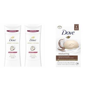 Dove Advanced Care Antiperspirant Deodorant Stick Caring Coconut Twin Pack 2.6 oz & Dove Beauty Bar Coconut Milk More Moisturizing 3.75 Ounce 6 Count Dove Advanced Care Antiperspirant Deodorant Stick Caring Coconut Twin Pack 2.6 oz & Dove Beauty Bar Coconut Milk More Moisturizing 3.75 Ounce 6 Count
