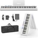 BESFAN 88 Key Keyboard Piano BSP-10F Portable Folding Piano with Semi-Weighted Keyboard, 128 Tones, USB MIDI, Sustain Pedal, Music Stand for Beginners Gifts, White