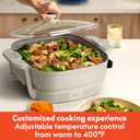 Bella Make & Take Electric Skillet, Fits-anywhere kitchenware, EverGood Ceramic Coating, Adjustable Temperature & Dishwasher-Safe Tempered Glass Lid, Cast Aluminum Base, 1200 Watt, Oatmilk