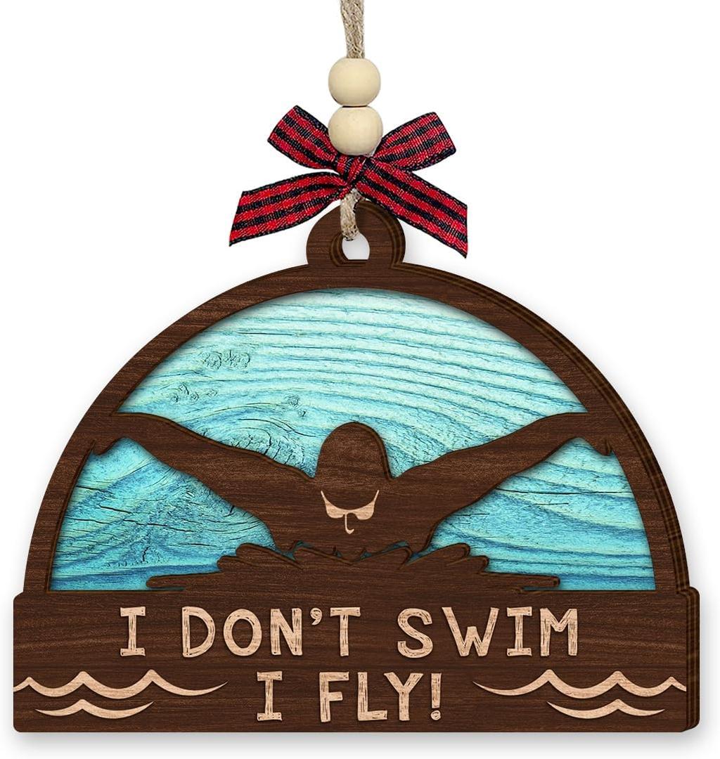 7 x Swimming Christmas Ornament 2025 - Swimming Gifts for Swimmers, Teen Boy Girls, Sports Gifts for Men, Women, Coaches, Athletes - 2-Layered Wooden Swimmer Ornaments for Tree Decorations