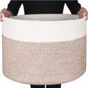 MINTWOOD Design Extra Large 22 x14 Inches Decorative Woven Cotton Rope Blanket Storage Basket Bin Living Room and Laundry Hamper for Pillows, Pool Towels, Dog Toys, Shoes, Light Brown