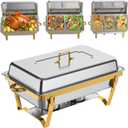 Chafing Dishes for Buffet 4 Pack(Full 1/2 1/3 Size Pan), 9QT Chafing Dish Buffet Set Stainless Steel Buffet Food Warmers Sets for Catering Events Parties Dinners,Gold and Silver