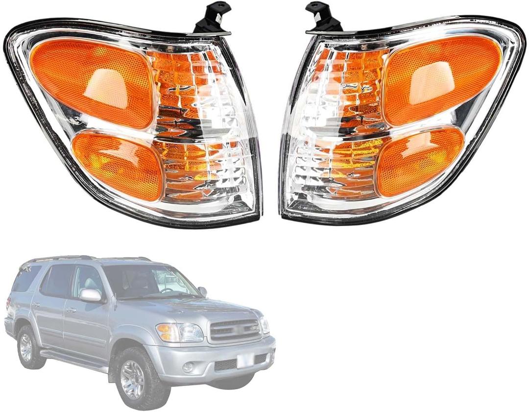 Pair Front Turn Signal Light Lamp Compatible with Toyota Sequoia 2001 2002 2003 2004, Tundra 2004 Double Cab Replace 81520-0C020 81510-0C020 Left & Right Side Corner Lights w/o Bulbs