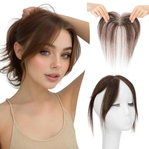 Clip in Bangs Real Human Hair, Human Hair Clip in Bangs, Middle Part HairPieces, No Tangle & Smooth, 11g #02 Dark Brown