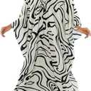 cthseie Women Animal Print Kaftan Dresses Plus Size Swimsuit Coverup 2025 Summer Bathing Suit Caftan Loungewear Beach Dress (Black White Lines)
