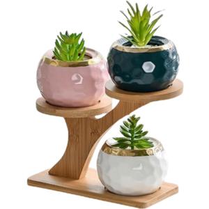 1 Pack Tabletop Plant Stand Indoor Small Windowsill Flower Shelf Bamboo Mini Succulent Windowsill Shelf Bamboo Trayfor Home, Office, Living Room, Bedroom Decoration (Without plant pot)