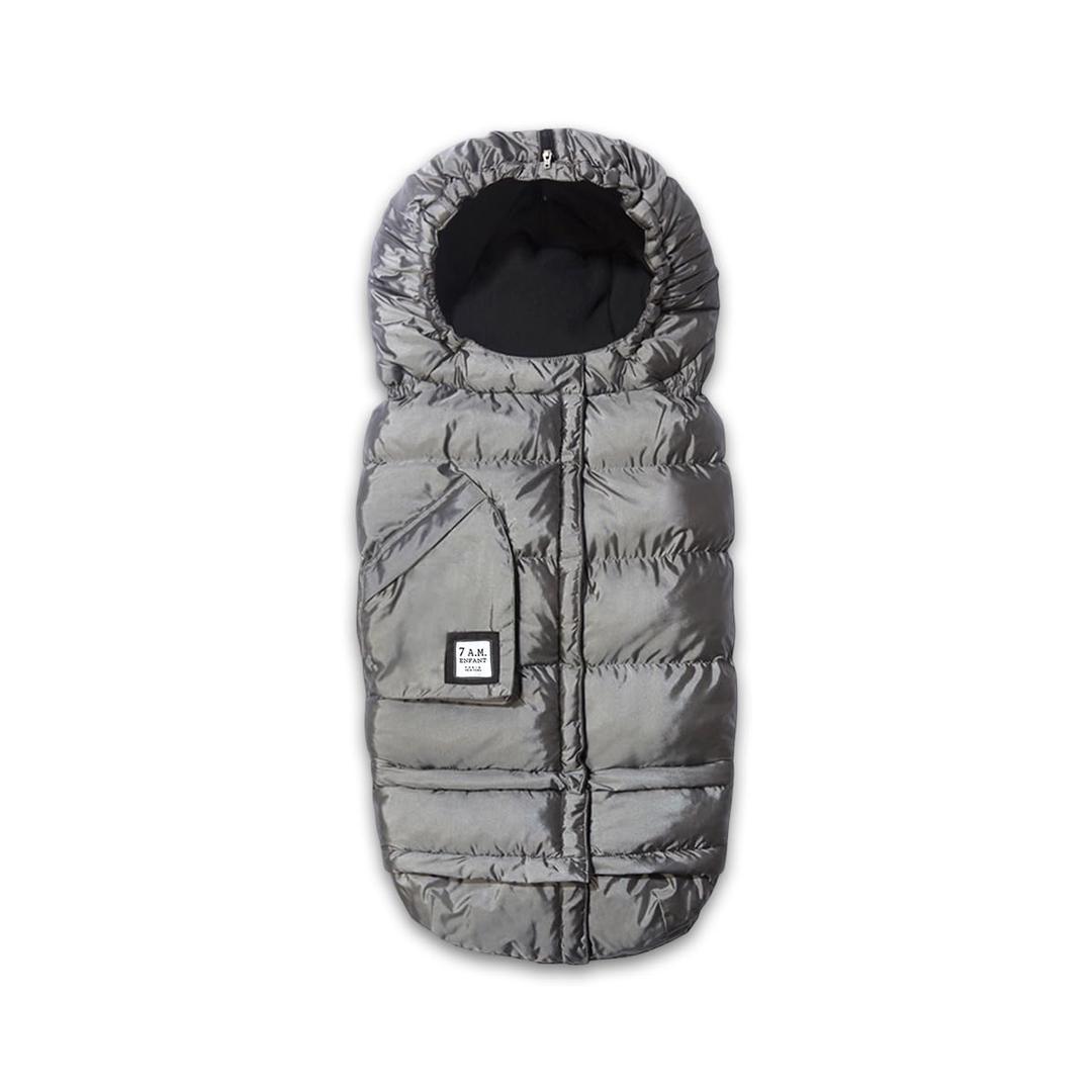 7AM Enfant Stroller Blanket 212 - Adjustable Baby Car Seat Zipped Blanket for Babies Winter, Unisex Multi Purpose Fleece Lined Warm Hooded Toddler Footmuff Water Repellent | (6M - 4T) (Metallic Grey)