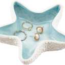 NBEADS Starfish Shape Ceramic Jewelry Tray, Aqua Shell Trinket Dish Ceramic Ring Earring Holder Ocean-themed Decorative Trinket Plate for Rings Earrings Necklaces Bracelet Jewelry Watch Keys (Blue&White-Starfish)