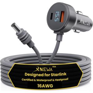 Starlink Mini DC Power Cable Cigarette Lighter Adapter, 12V-48V StarLink Mini Car Charger, Heat Dissipation Aluminum Alloy Shell, Waterproof, Built-in Protections (3M/ 10FT)