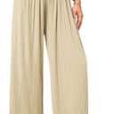 GRACE KARIN Women Wide Leg Pants Pleated Work Dress Pants Elastic Waisted Pull on Business Casual Trousers with Pockets,S