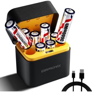 Rechargeable AA Batteries with Fast Charger,8 Pack 1.5V 3600mWh High Capacity aa Lithium Batteries, Constant Output Double a Batteries,2500+ Cycle Life, 2.5H Fast Charging