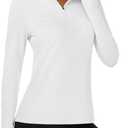 MAGCOMSEN Quarter Zip Pullover Women Fleece Shirt Thermal Long Sleeve Athletic Running Tops Thumb Hole (Small, White)