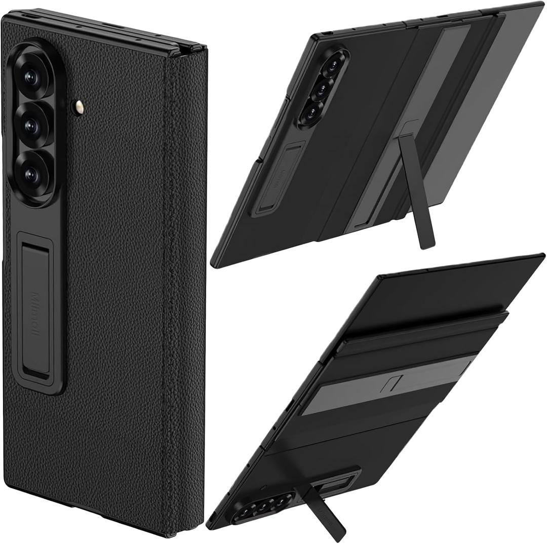 Miimall for Samsung Galaxy Z Trifold Case, Built-in Screen Protector, Military Hinge Protection, Dual Kickstand, Slim & Lightweight, Full Body Heavy Duty Shockproof Rugged Leather Flip Cover, Black