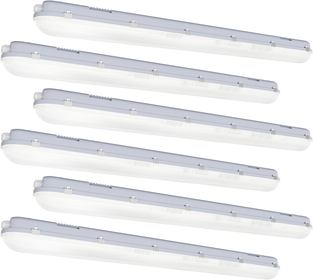 4FT LED Vapor Tight Light 60W 6600LM IP65 5000K Shop Light 6Pack ETL