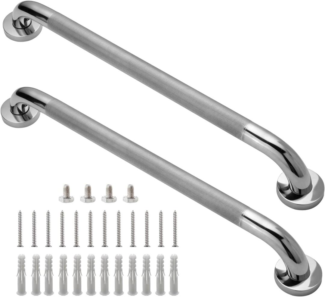 Shower Grab Bar, 2 Pack 24 Inch Bathroom Grab Bar, 304 Stainless Steel 1.25" Diameter Anti-Slip Handicap Grab Bar Support Shower Rail Senior Handrail Shower Safety Bar Handle