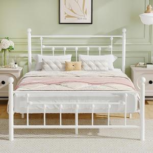 VECELO Full Size Metal Platform Bed Frame with Headboard and Footboard, Heavy Duty Slat Support/No Box Spring Needed Mattress Foundation/Underbed Storage Space, Victorian Style