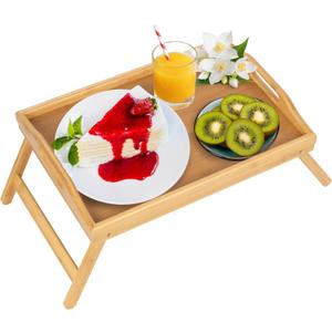 Bed Tray Table Folding Legs with Handles Breakfast Food Tray for Sofa,Bed,Eating,Drawing,Platters Serving Lap Desk Snack Tray (Bamboo Medium)