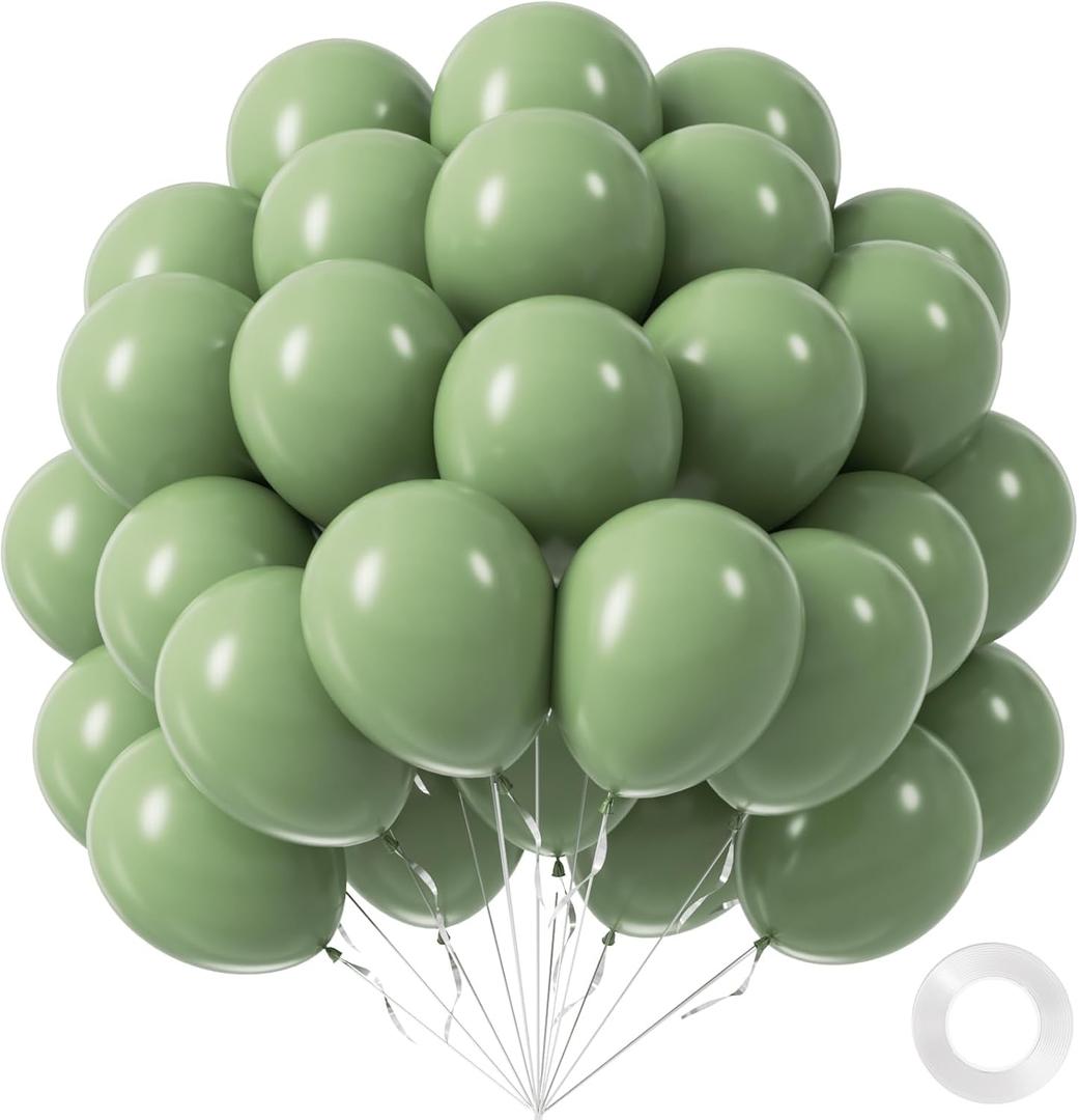 Sage Green Balloons 12 inch, Light Pastel Green Latex Balloon 50pcs Party Balloons for Wedding Bridal Shower Baby Shower Birthday Party Decorations
