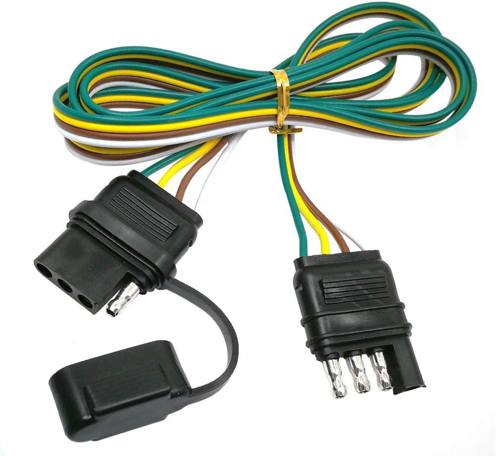 4 Wire Flat Extension 60" 4-Pin Trailer Wiring Harness Male & Female Connector (Standard 60-Inch)