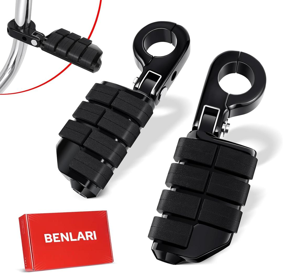 Benlari Highway Pegs P-Clamp, A3 Steel Motorcycle Foot Pegs Fit For 1.25'' Crash Bars Foot Pedal Bracket Clamp Compatible With Harley Touring Electra Road King Road Glide (Black)