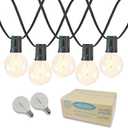 Novelty Lights 100 Feet G40 LED Patio String Light Set with 67 Bulbs, Warm White, Weather Resistant and Shatterproof Replaceable Plastic Globe Bulbs, Black Wire