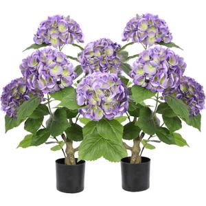 Nafresh 2FT Real Touch Faux Hydrangea Tree Outdoor, 2 Pack Purple Hydrangea Tree Artificial with Vibrant Blooms, Faux Hydrangea Potted Plant for Indoor Outdoor Home Front Porch Pation Decor