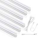 (6 Pack) 4FT T5 LED Integrated Fixture, 6500K, 20W, 2300LM(Super Bright White) Linkable LED Shop Light, Garage Ceiling and Cabinet Light, Strip Light, Corded Electric with ON/ Off Switch