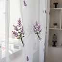 SLOW SOUL Set of 2 Panels Lavender Purple Flower Sheer Curtains Faux Linen Semi Sheer Window Curtains Drapes for Bedroom Living Room Rod Pocket Curtains 56W X 96L inch