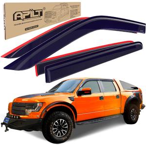 Outside-Mount Rain Guards Window Visors for 2009-2014 Ford F-150 SuperCrew & 2010-2014 SVT Raptor SuperCrew Wind Deflector Truck Accessories Dark Smoke 4-Piece Set with Thicker