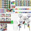 HyDren 212 Pcs Video Favors Set Includes Giant Lollipop Container Slap Bracelet Keychains Gift Tags Stamps Stickers Bag Twist Ties Sharpener Tattoo Badge Eraser for Birthday