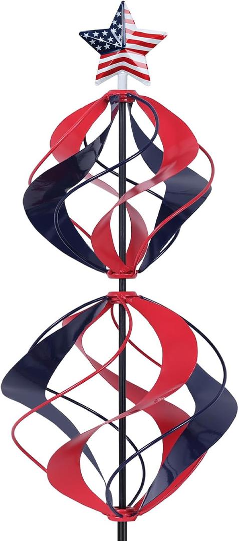 hogardeck 4th of July Wind Spinners Outdoor, Metal Kinetic Wind Spinner with Heavy-Duty Stakes for Memorial Day Decorations, 360 Rotating Double Layers Wind Sculptures for Outside Garden Lawn Decor
