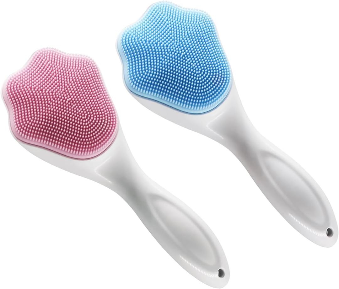 Cat Paw Silicone Face Scrubber, 2-Pack Manual Cleansing and Exfoliating Brush for Pore Care, Blackhead Removal, Gentle Skincare and Makeup Cleaning, Soft Bristles (Pink & Blue)