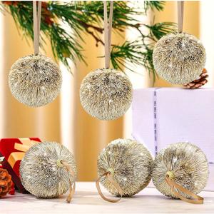 Lunmon 6 Pcs 4" Large Christmas Ball Ornaments Champagne Gold Christmas Tree Ornaments Pipa Glitter Sequin Balls for Xmas Tree Holiday Party Decorations