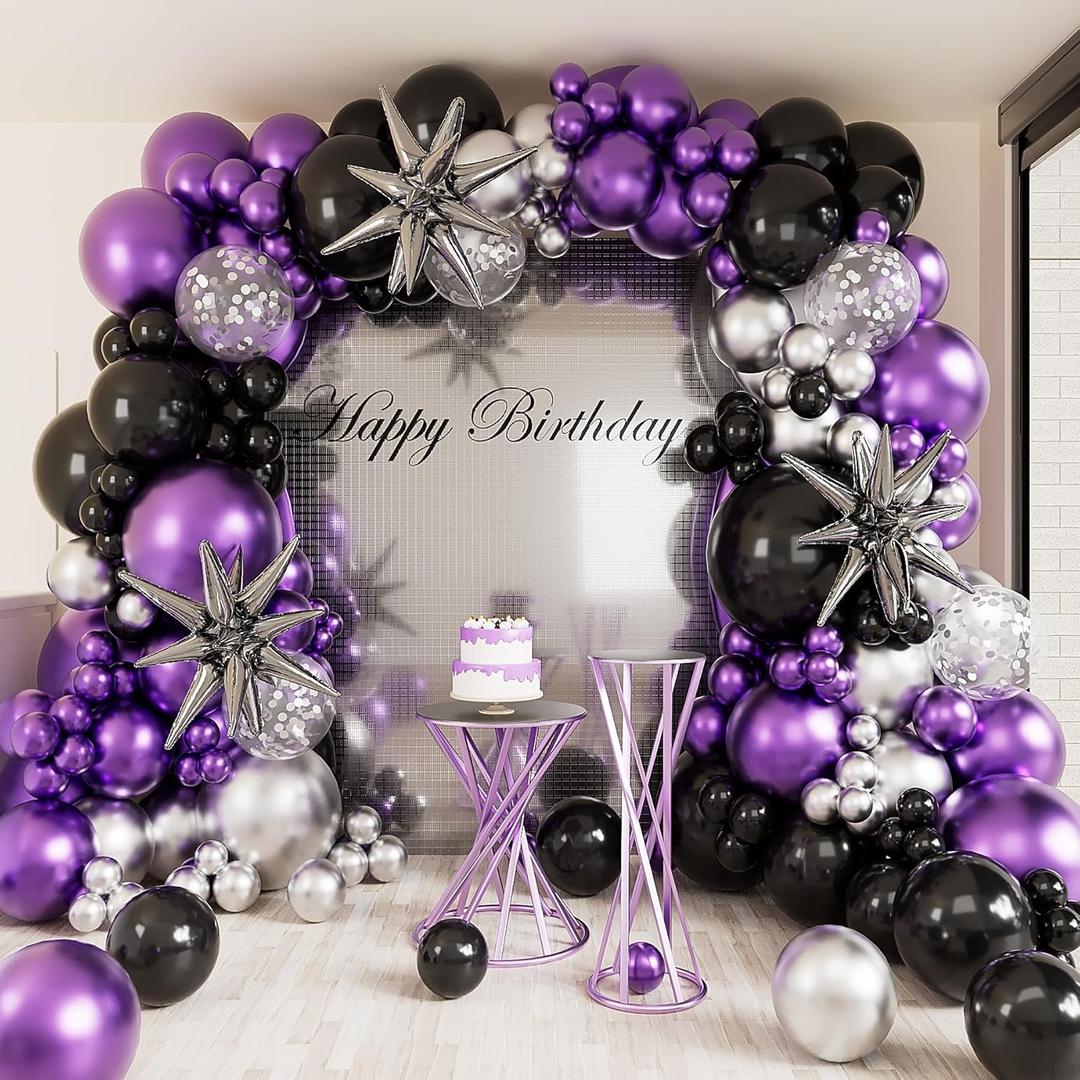 Metallic Purple Balloon Garland Arch Kit,146Pcs Metallic Purple Balloon Sliver Confetti Balloon for Graduation Baby Shower Birthday Wedding Gender Reveal Party Decorations