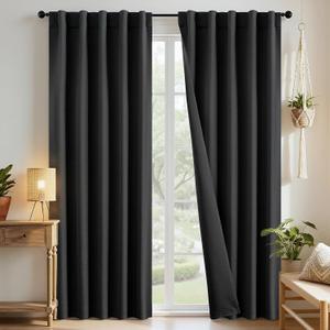 Joydeco Black Curtains 84 inch Long, Blackout Curtains for Bedroom, Thermal Insulated Privacy Room Darkening Drapes for Living Room, Black Out Drapes with Rod Pocket Back Tab 2 Panels