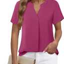 Shein Women's V Neck Short Sleeve Curved Hem Sheer Chiffon Blouse Shirts Tops, Size XL
