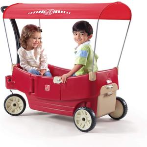 Step2 All Around Canopy Wagon, Kids Ride On Toy, Stroller Substitute, Includes Seat Belts, Made of Durable Plastic, Max Weight 75 lbs., For Toddlers 1.5-5 Years Old