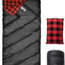 ShinHye 0 Degree Sleeping Bag for Adults - Cotton Flannel 4 Season Cold Weather Winter, XXL Big and Tall Camping Sleeping Bag with Compression Sack (Black-Right-New)
