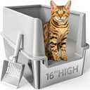 16" High Sides Stainless Steel Litter Box with Lid, XL XXL Extra Large Enclosed Metal Litter Box for Big Cats & Kitty, Never Absorbs Odors, Non-Sticky, Anti-Urine Leakage, Easy Cleaning