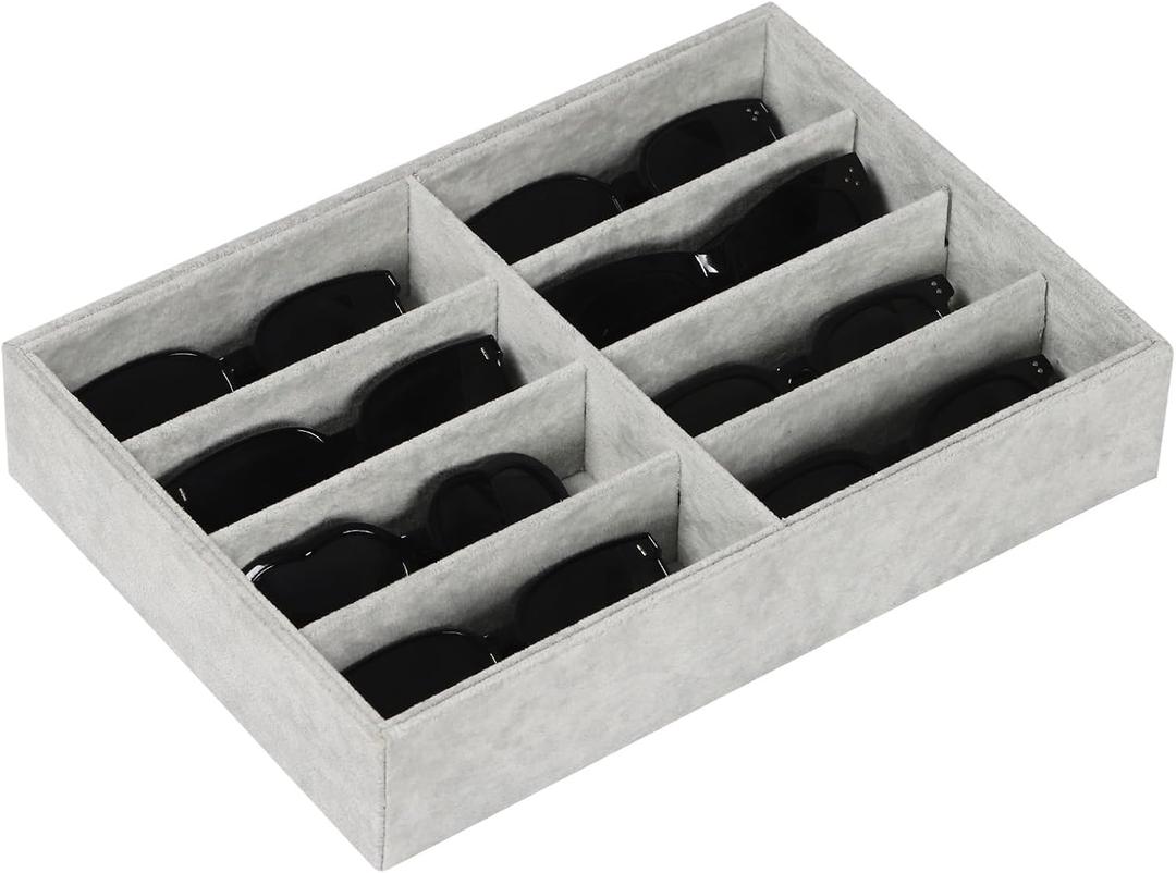 AUTOARK 8 Grid Sunglass Organizer,Eyeglass Eyewear Display Tray,Glasses Watches Jewelry Showcase Display For Men Women,Grey Velvet,MKAJ011