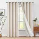jinchan Linen Blend Light Filtering Curtains 50W x 90L Inch Beige for Living Room Bedroom Burlap Boho Curtains Grommet Thermal Insulated Drapes 2-Panel Set (Privacy Crude)