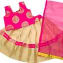 Hot Pink Banarasi Brocade Silk Top and Golden Brocade Silk Skirt Kids Lehenga Choli, Lehenga Set for Girls, 1-2 yrs