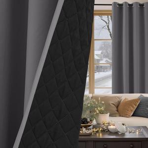 NICETOWN Grey Blackout Curtains 84 Inches Long, Thermal Insulated Soundproof Curtains with Black Liner 2 Panels Set for Bedroom, Room Darkening Drapes for Living Room Window (W52 x L84 Inch)