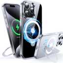 360Rotatable Magnetic Ring for iPhone 15 Pro Case with MagSafe[Non-Slip Texture Edge][Built-in Kickstand][Military Shockproof][Anti-Yellowing] Transparent Soft Silicone Bumper Slim,Clear