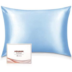 Adubor Silk Pillowcase - Mulberry Silk Pillow Case, 23 Momme 6A Grade Fibers, 900 Thread Count, Silk Pillow Cases for Hair and Skin Health, with Hidden Zipper (Queen 20''x30'', Blue, 1PC)