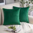 Phantoscope Pack of 2 Velvet Decorative Throw Decorative Pillow Cover Soft Solid Square Cushion Case for Couch Emerald Green 20 x 20 inches 50 x 50 cm