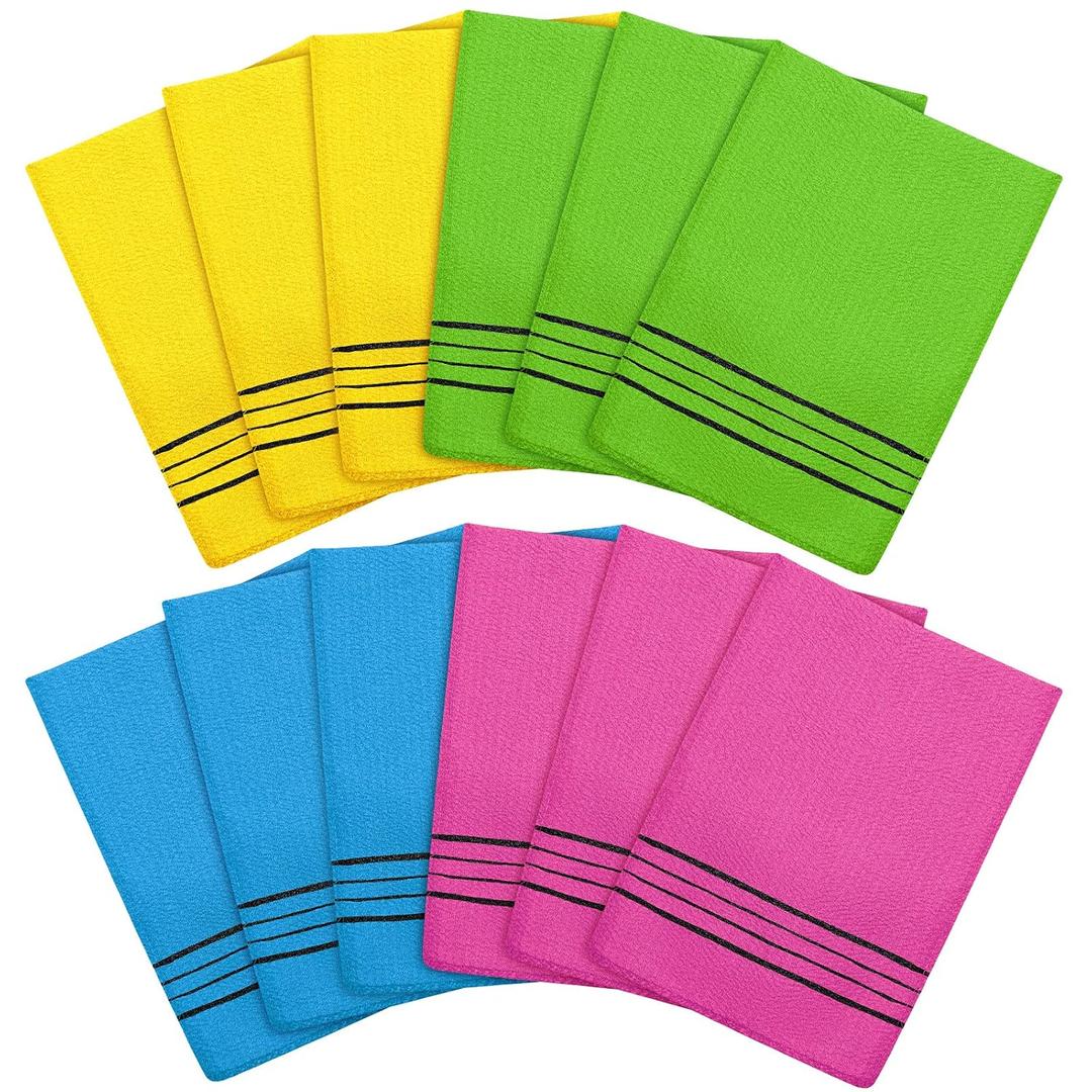 Tatuo 12 Pieces Korean Exfoliating Mitt Glove Italy Towel Body Skin Scrubber Exfoliating Scrubber for Remove Dead Skin Washcloth Korean(Small, Yellow, Green, Blue, Pink)