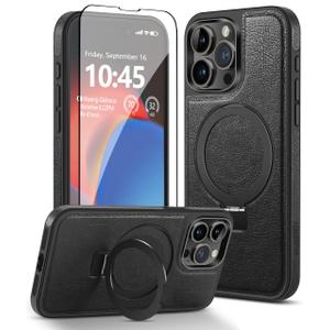 GVIEWIN Marble for iPhone 15 Pro (Navy Blue), VAUSERDY Designed for iPhone 15 Pro Leather Case [Compatible with MagSafe] with Stand, Shockproof Back Slim Protective Phone Case for iPhone 15 Pro (2023) 6.1" (Black)
